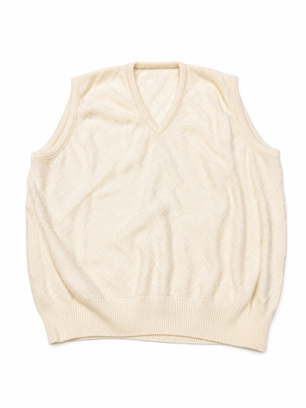 ntage Cream Cable Knit Sweater Vest Men’s Large L V-Neck Textured Golf